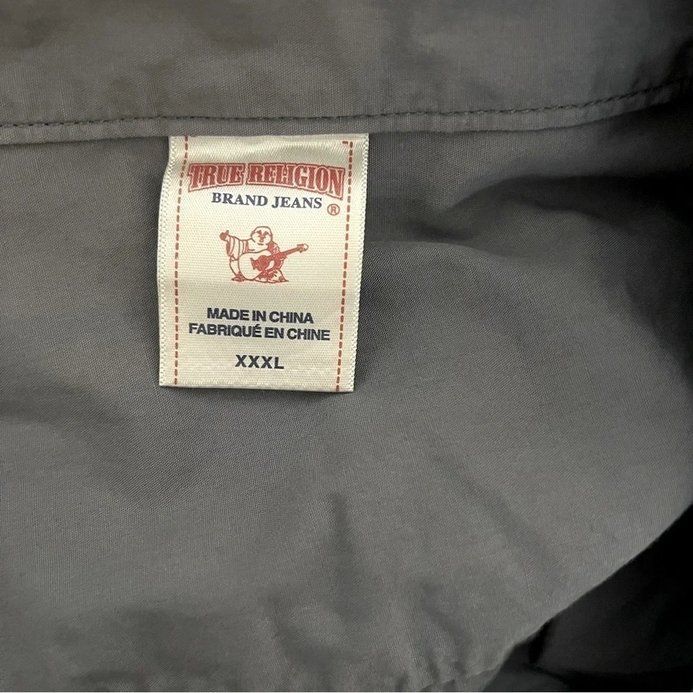True Religion Men’s Gray XXXL Button Up Long Sleeve Shirt Logo Western Cowboy